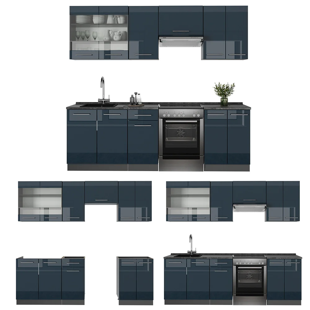 Cucina componibile Fame-Line Blu scuro lucido/Antracite 240 cm, PL Antracite Vicco - Image 6