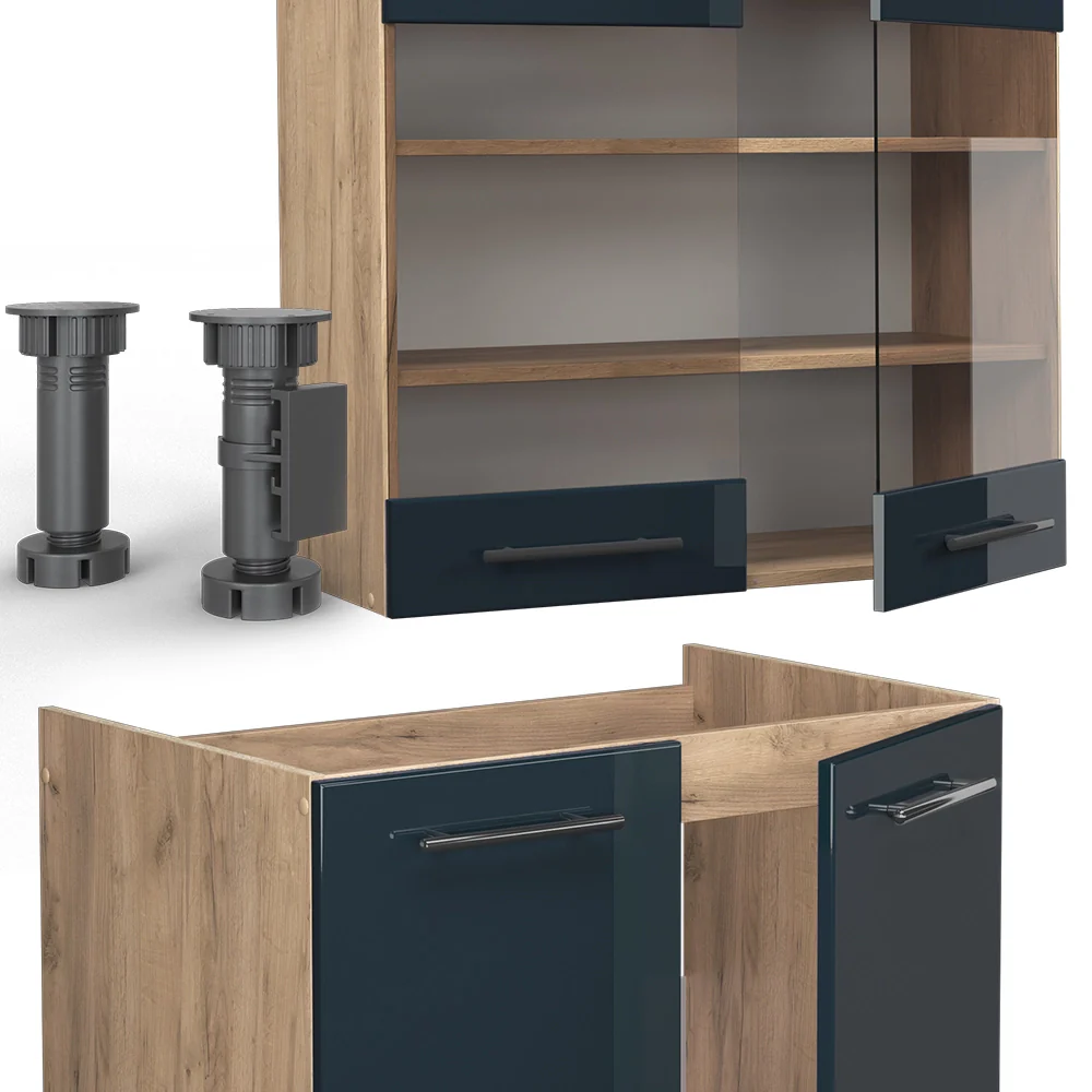 Cucina componibile Fame-Line Blu scuro lucido/Rovere dorato 235 cm, PL Marmo Vicco - Image 5
