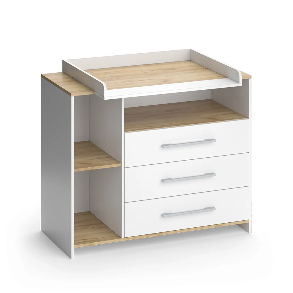 Fasciatoio Oskar Bianco/Rovere dorato 113 x 93 cm con 3 cassetti Vicco