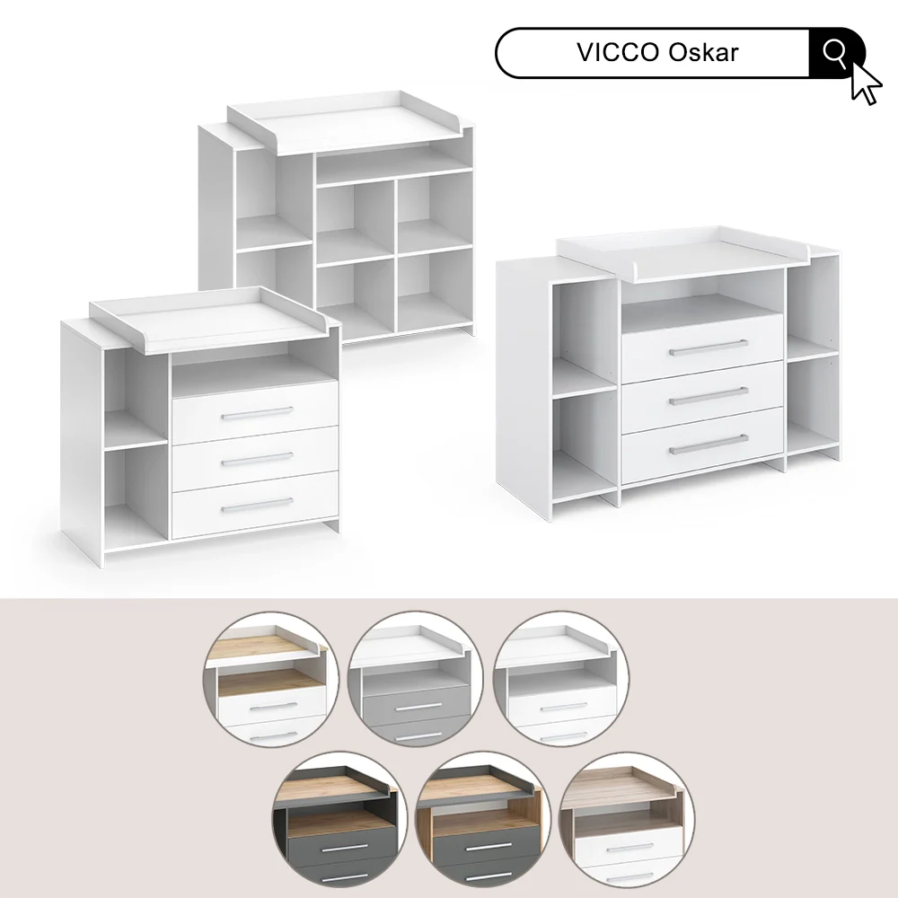 Fasciatoio Oskar Bianco/Rovere dorato 113 x 93 cm con 3 cassetti Vicco - Image 8