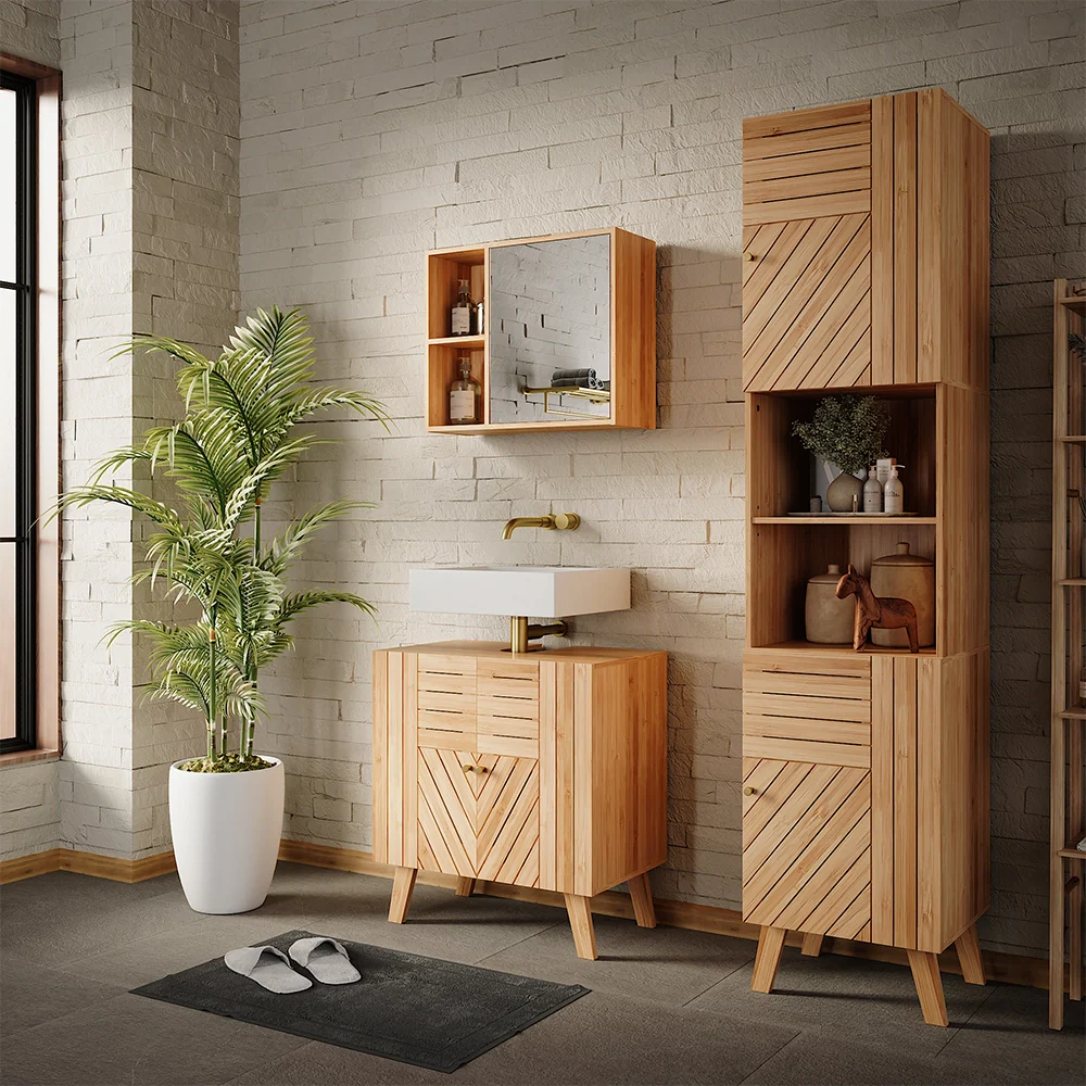Mobile da bagno Lucie Bambù 40 x 177 cm con 2 porte Vicco - Image 3