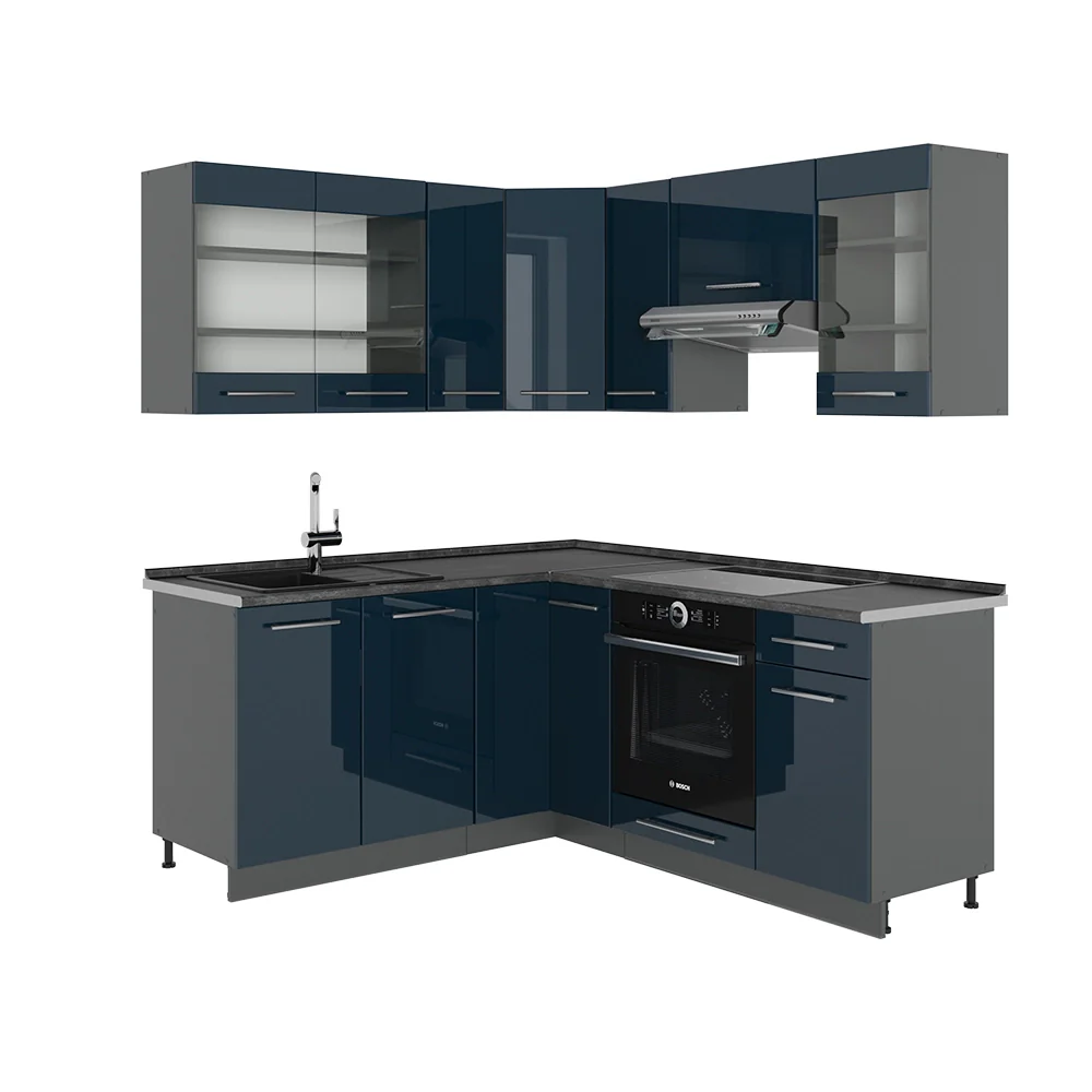 Mobili da cucina Fame-Line Blu scuro lucido/Antracite 190 x 46 cm senza piano di lavoro Vicco