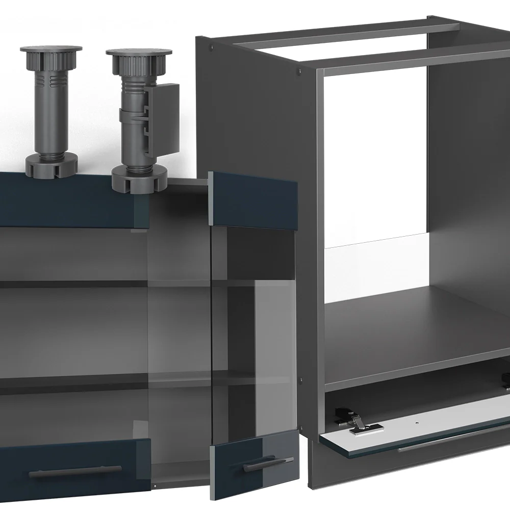 Mobili da cucina Fame-Line Blu scuro lucido/Antracite 190 x 46 cm senza piano di lavoro Vicco - Image 5