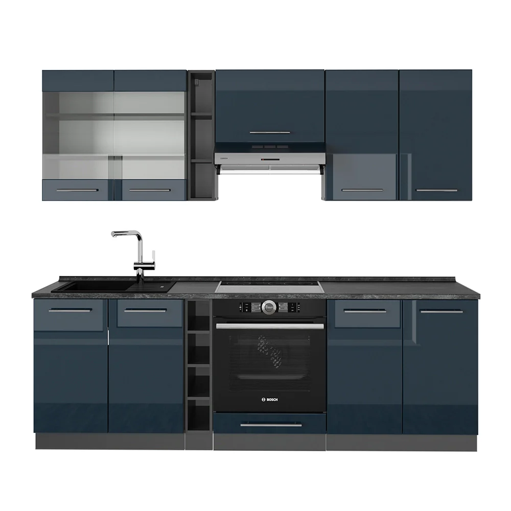 Mobili da cucina Fame-Line Blu scuro lucido/Antracite 235 cm senza piano di lavoro Vicco
