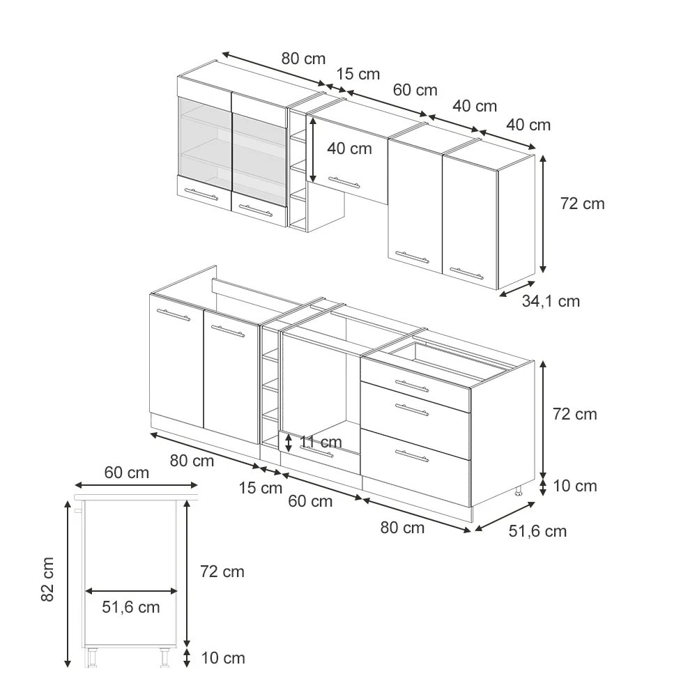 Mobili da cucina Fame-Line Blu scuro lucido/Antracite 235 cm senza piano di lavoro Vicco - Image 3