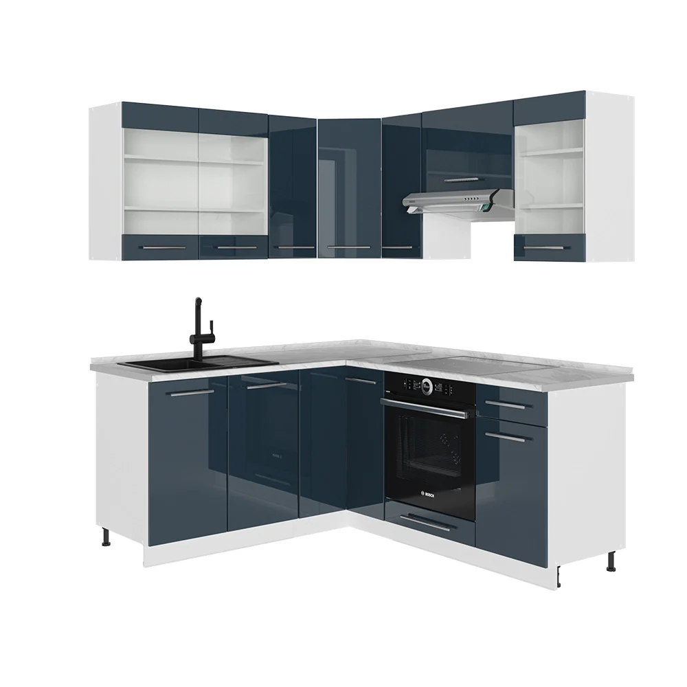 Mobili da cucina Fame-Line Blu scuro lucido/Bianco 190 x 60 cm, PL Marmo Vicco