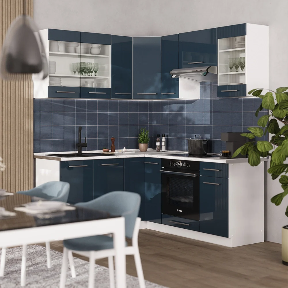 Mobili da cucina Fame-Line Blu scuro lucido/Bianco 190 x 60 cm, PL Rovere Vicco - Image 4