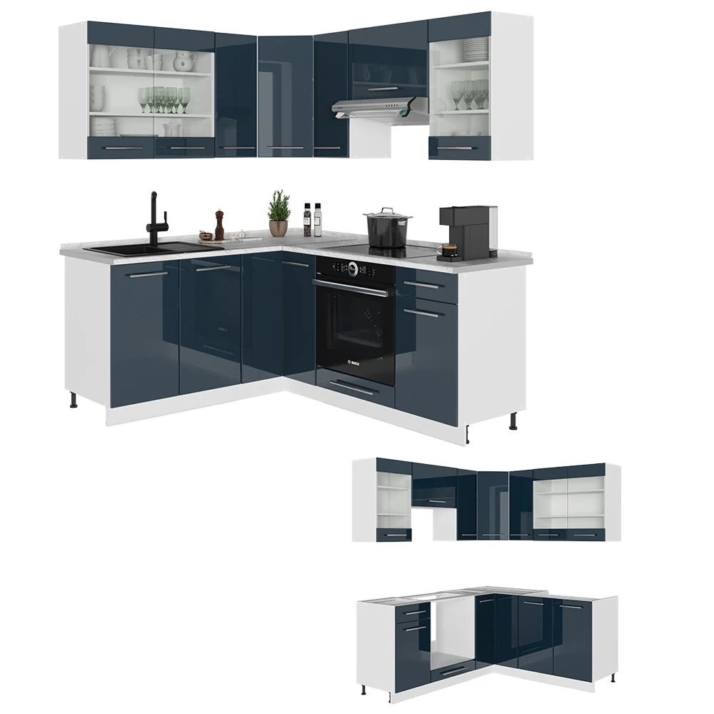 Mobili da cucina Fame-Line Blu scuro lucido/Bianco 190 x 60 cm, PL Antracite Vicco - Image 6