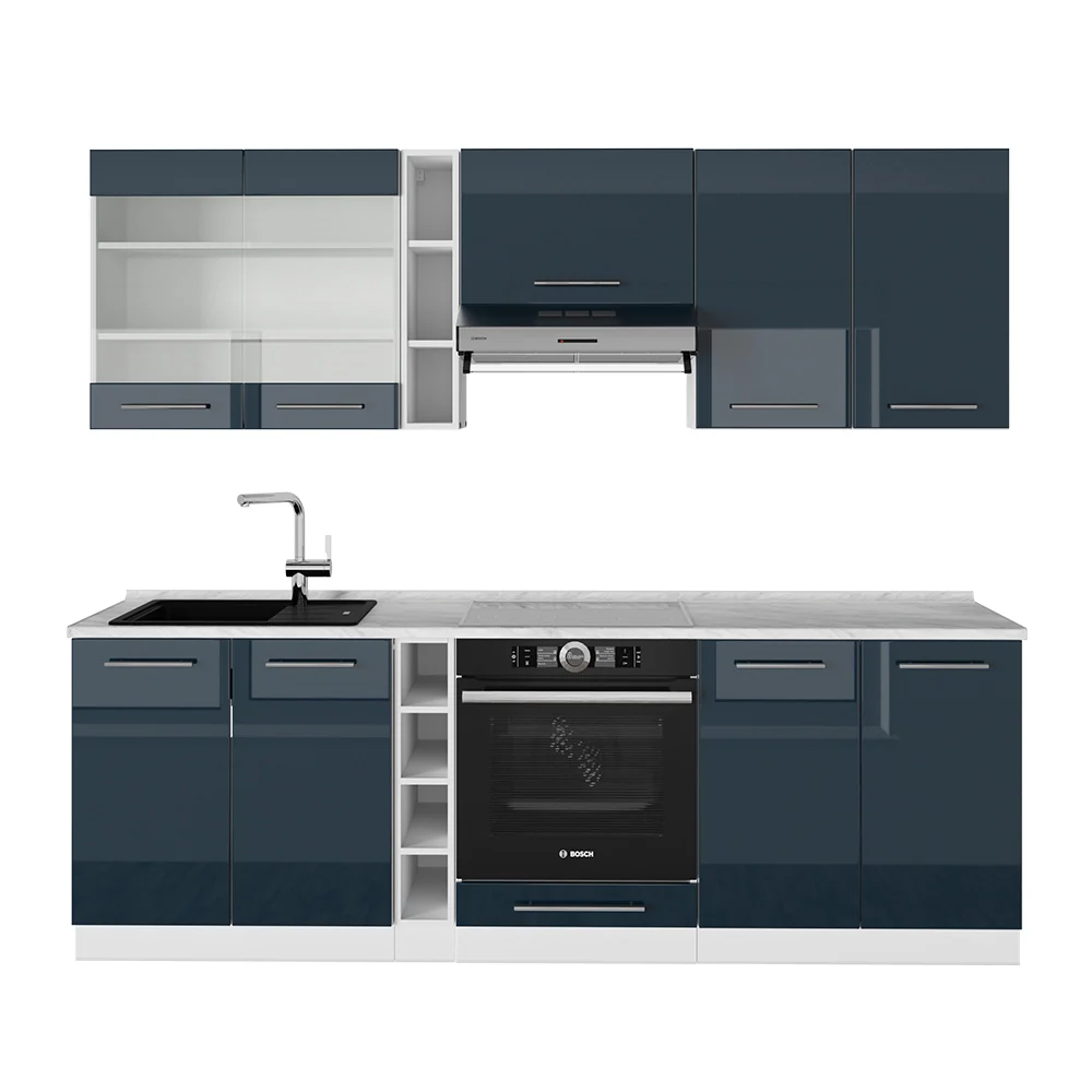 Mobili da cucina Fame-Line Blu scuro lucido/Bianco 235 cm senza piano di lavoro Vicco