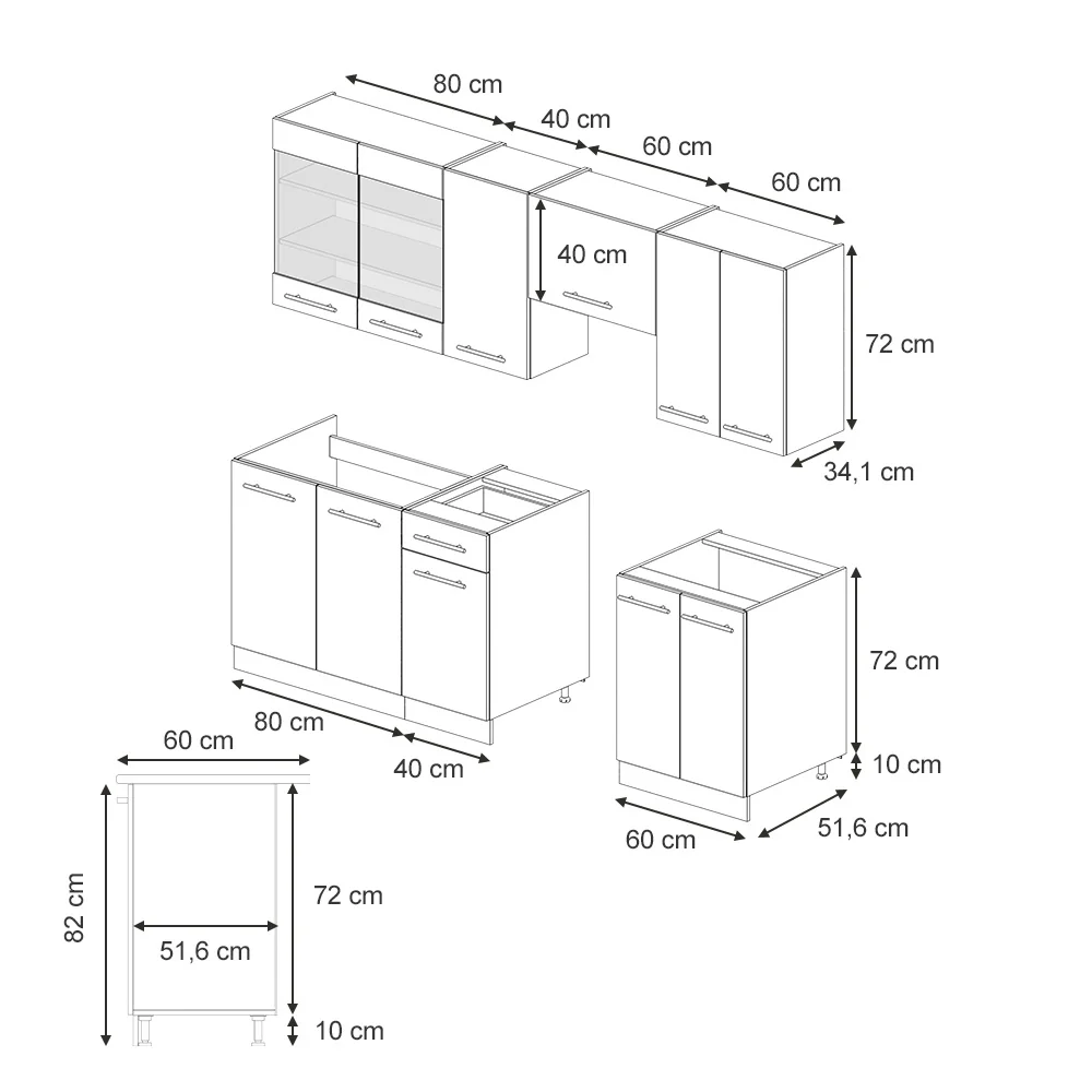 Mobili da cucina Fame-Line Blu scuro lucido/Rovere dorato 240 cm senza piano di lavoro Vicco - Image 3