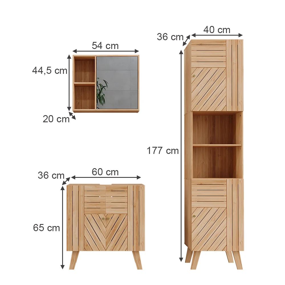 Set di mobili da bagno Lucie Bambù 3 parti, con colonna Vicco - Image 2