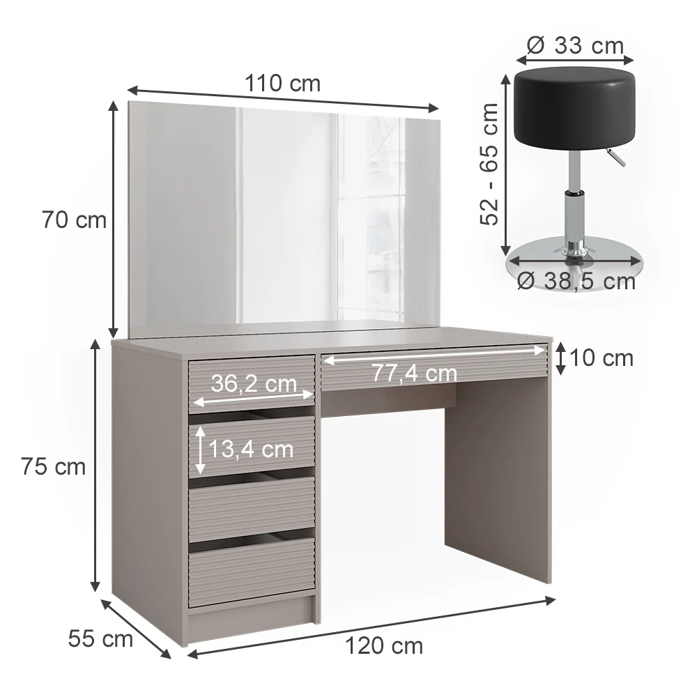 Tavolino da toilette Sherry Cachemire 120 cm con specchio e sgabello Vicco - Image 3