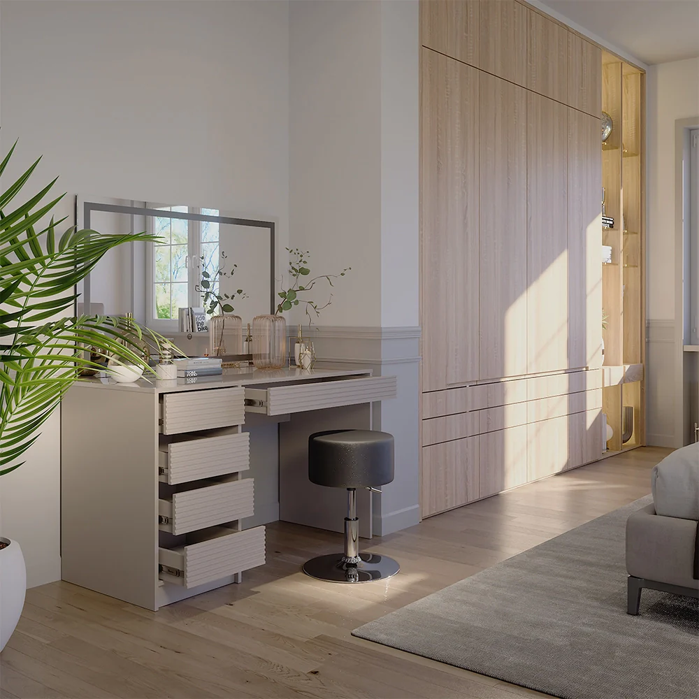 Tavolo da toilette Sherry Cachemire 120 cm con specchio LED e sgabello Vicco - Image 4