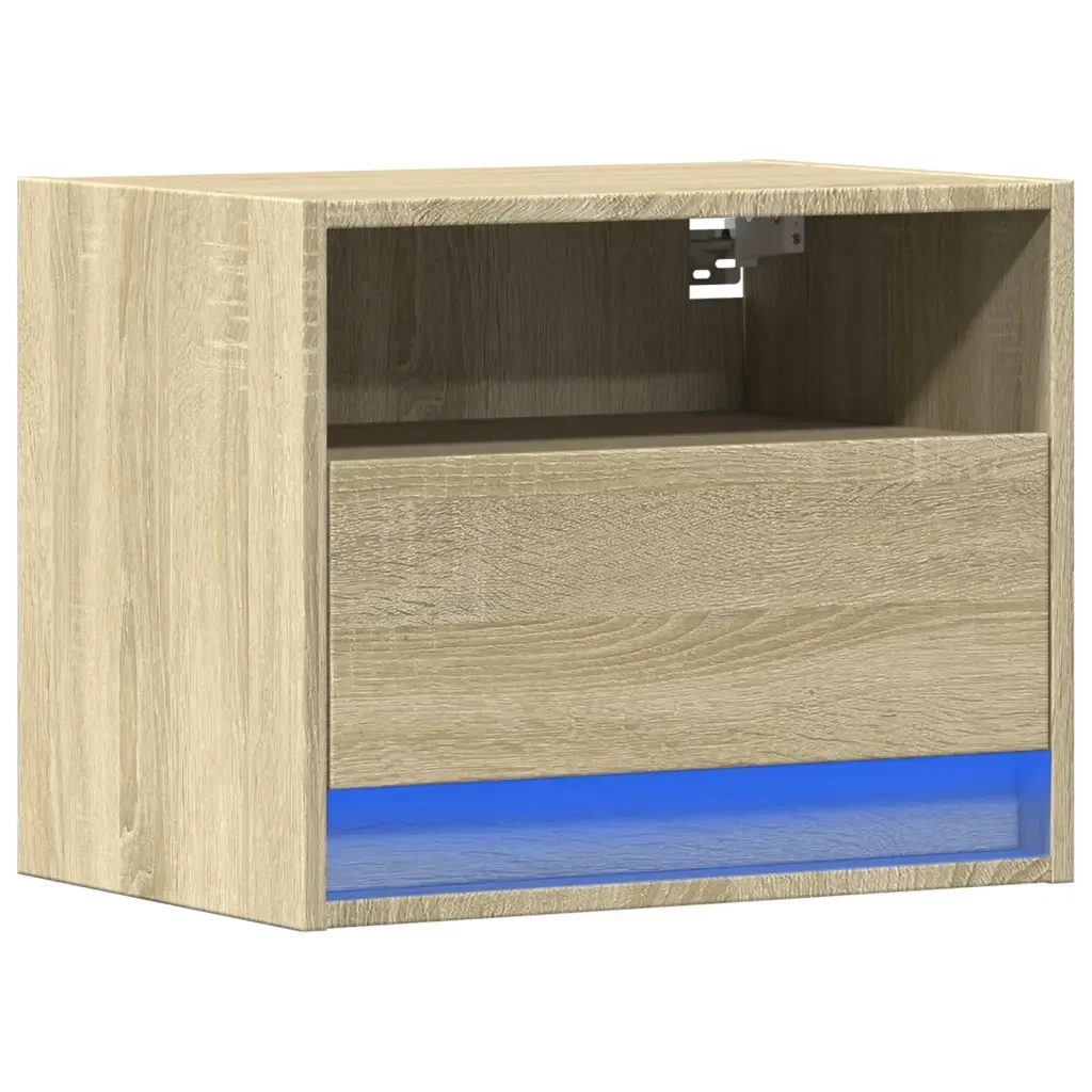 vidaXL Comodino a Parete con luci LED Rovere Sonoma - Image 3