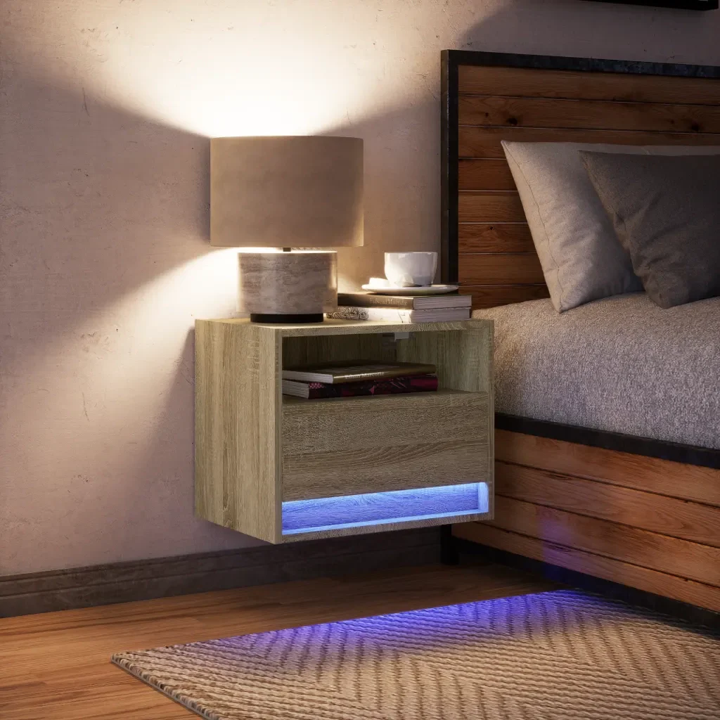 vidaXL Comodino a Parete con luci LED Rovere Sonoma - Image 4