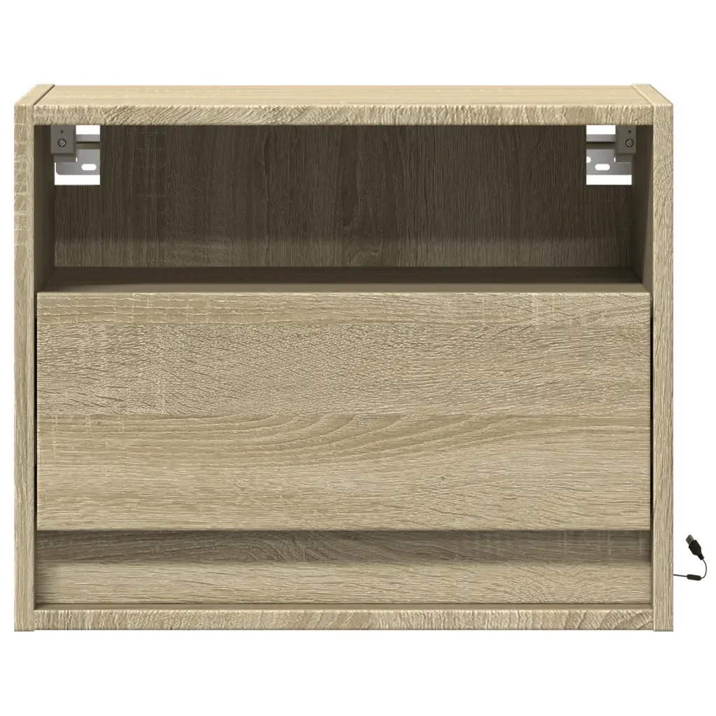 vidaXL Comodino a Parete con luci LED Rovere Sonoma - Image 5