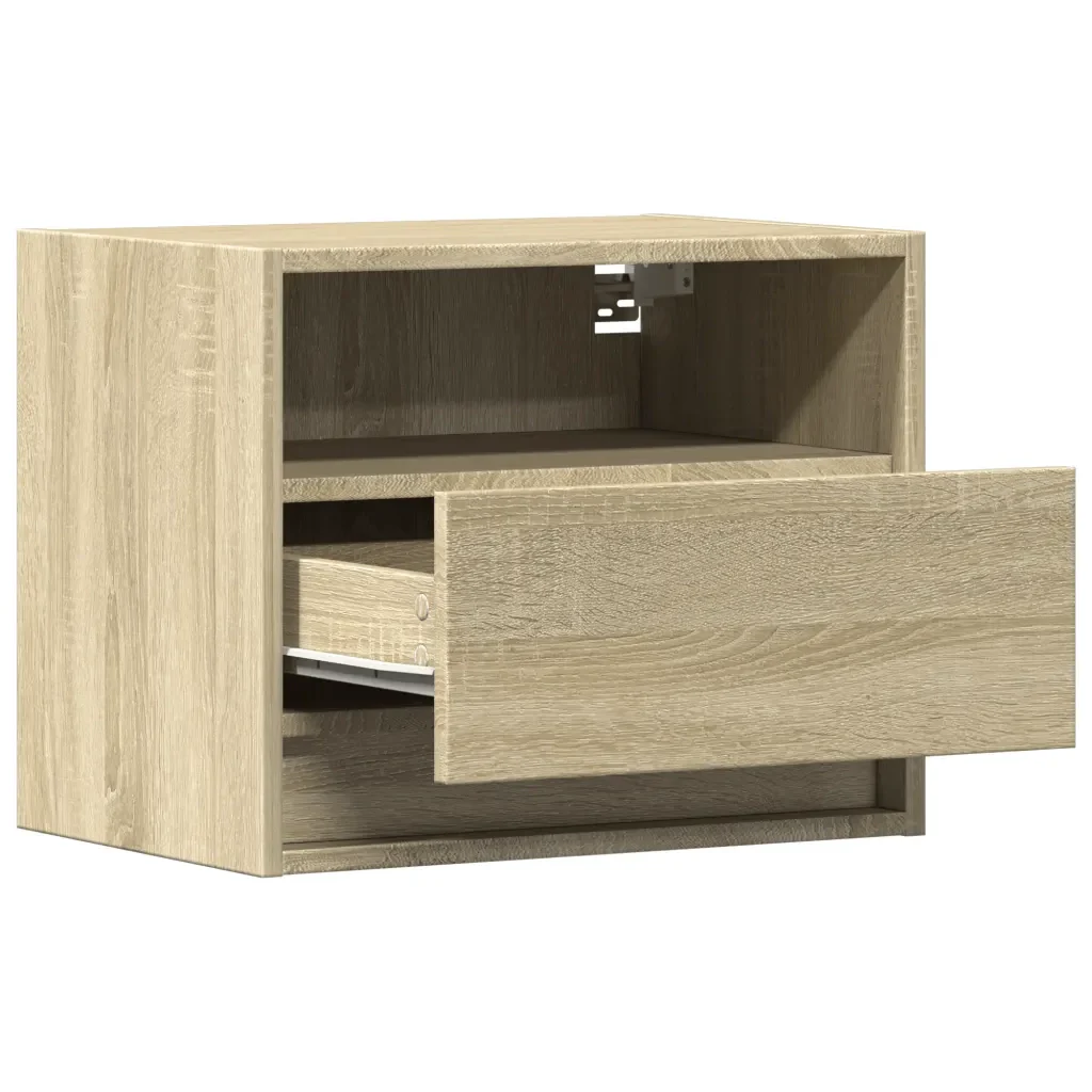 vidaXL Comodino a Parete con luci LED Rovere Sonoma - Image 6