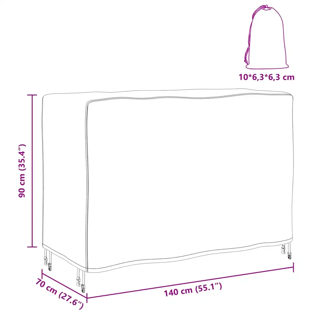 vidaXL Copertura per mobili da esterno Nero 140 x 70 x 90 cm 210D - Image 10