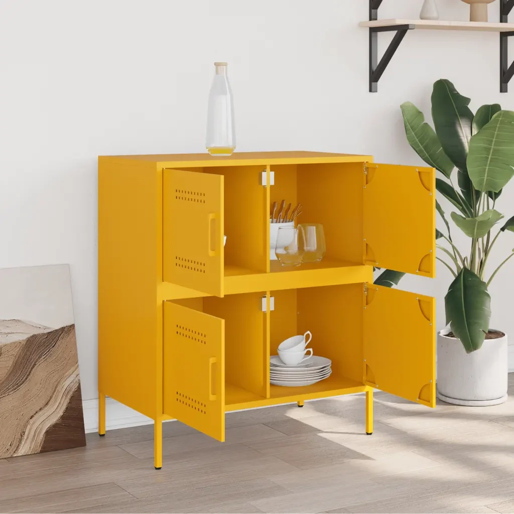 vidaXL Credenza Giallo Senape 68x39x79 cm in Acciaio - Image 3