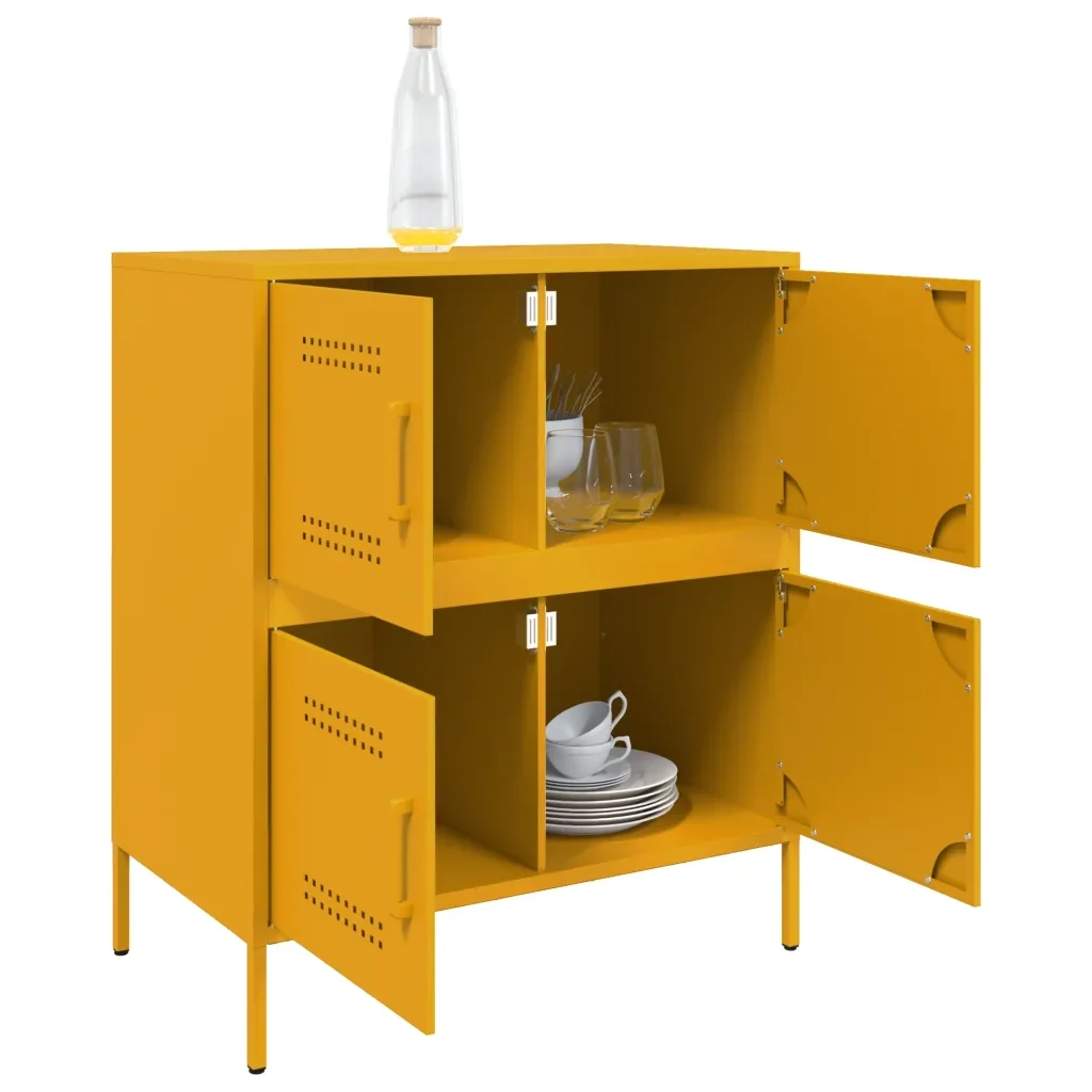 vidaXL Credenza Giallo Senape 68x39x79 cm in Acciaio - Image 4