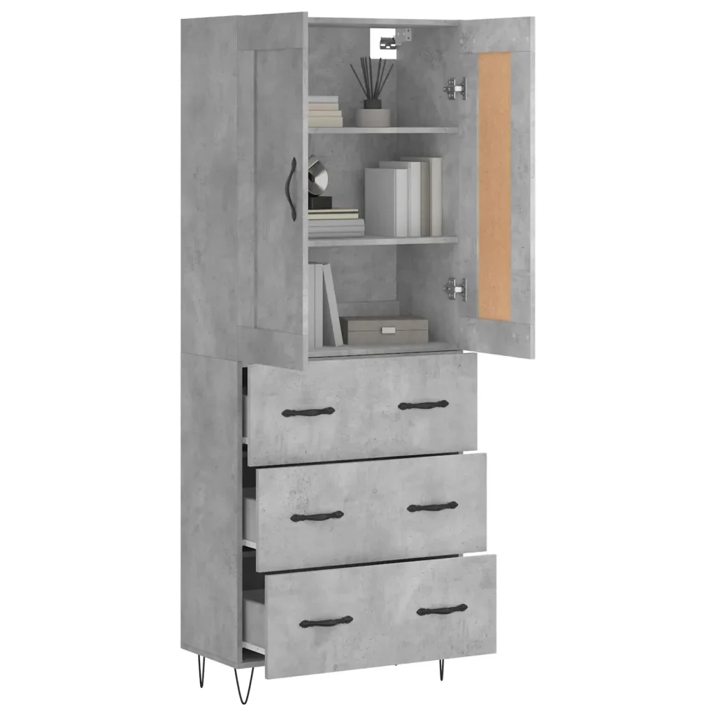 vidaXL Credenza Grigio Cemento 69,5x34x180 cm in Legno Multistrato - Image 3