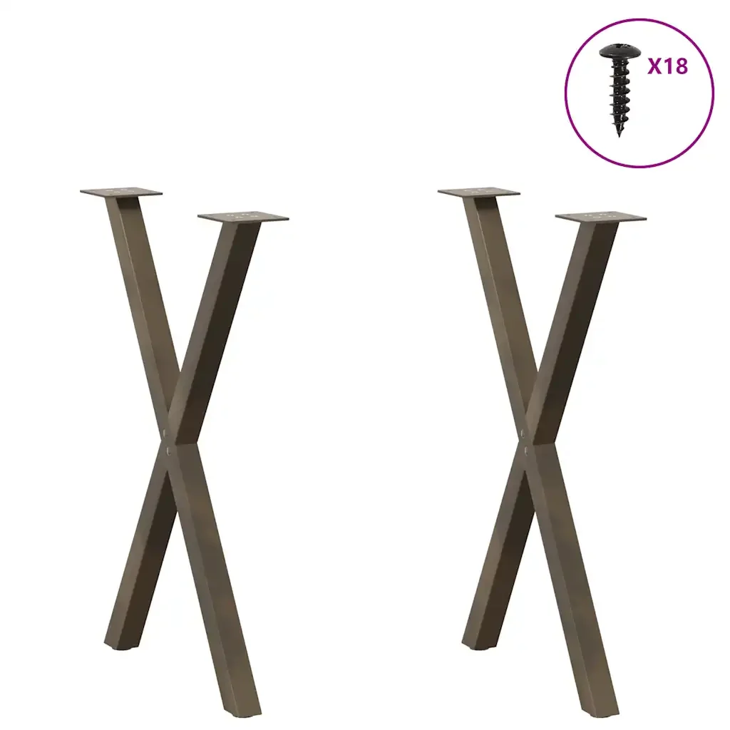 vidaXL Gambe per tavolo da pranzo a forma di X 2 pz in acciaio naturale 50x(72-73) cm - Image 3