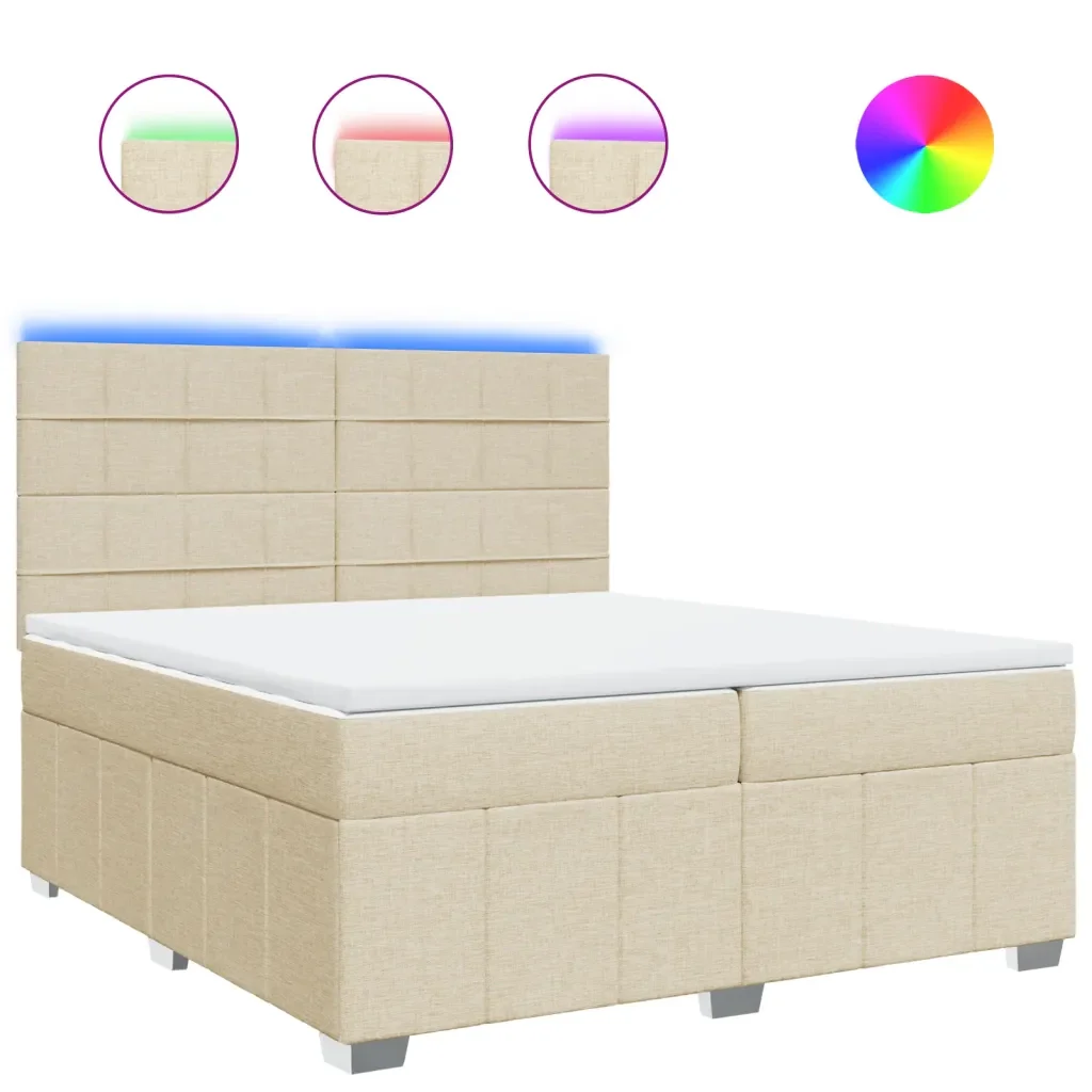 vidaXL Giroletto a Molle con Materasso Crema 200x200 cm in Tessuto - Image 2