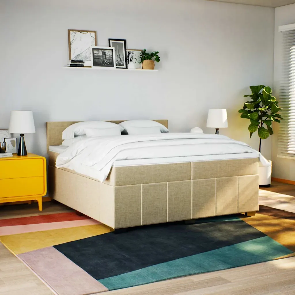 vidaXL Giroletto a Molle con Materasso Crema 200x200 cm in Tessuto - Image 3