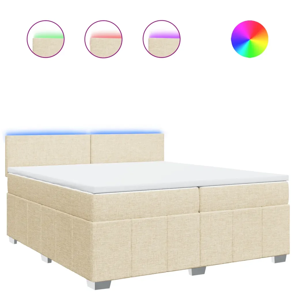 vidaXL Giroletto a Molle con Materasso Crema 200x200 cm in Tessuto - Image 2