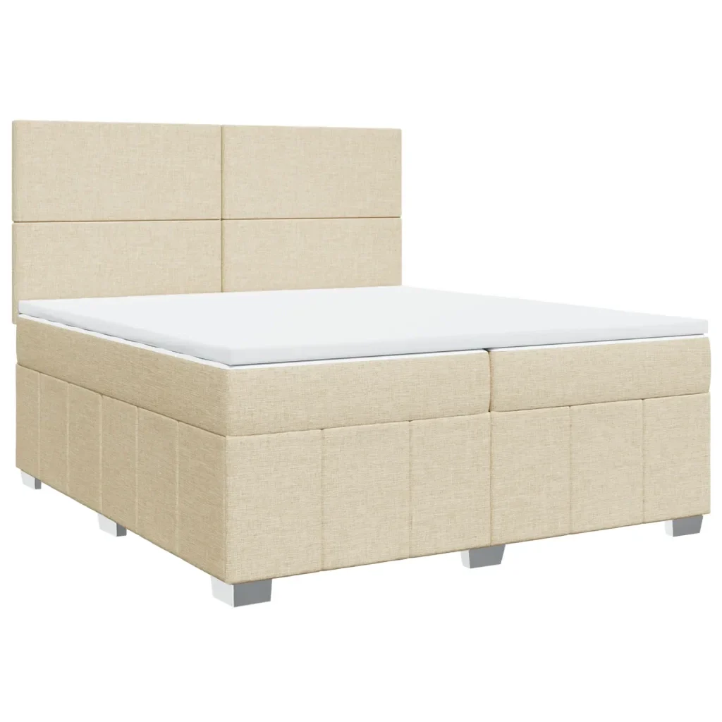 vidaXL Giroletto a Molle con Materasso Crema 200x200 cm in Tessuto - Image 2