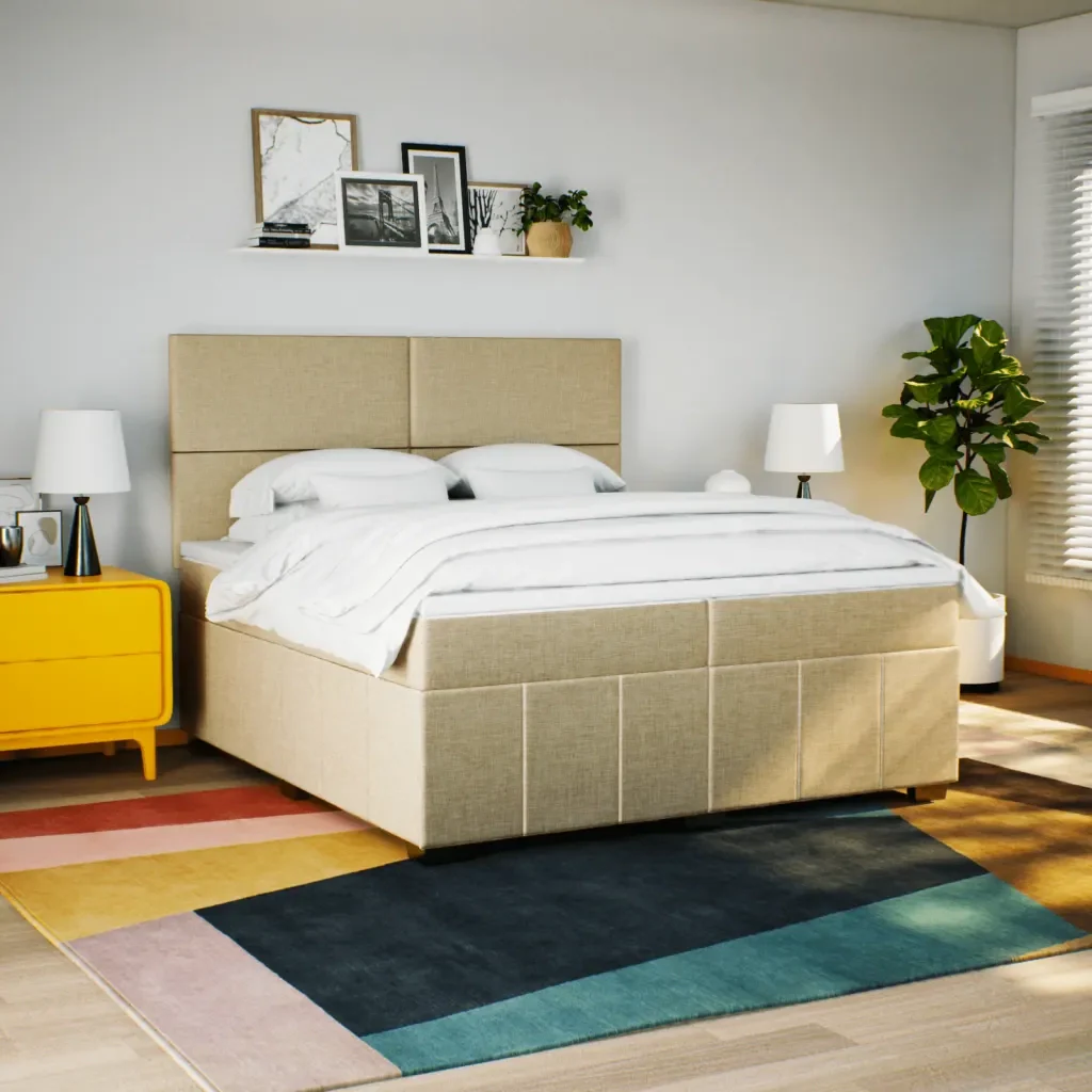 vidaXL Giroletto a Molle con Materasso Crema 200x200 cm in Tessuto - Image 3