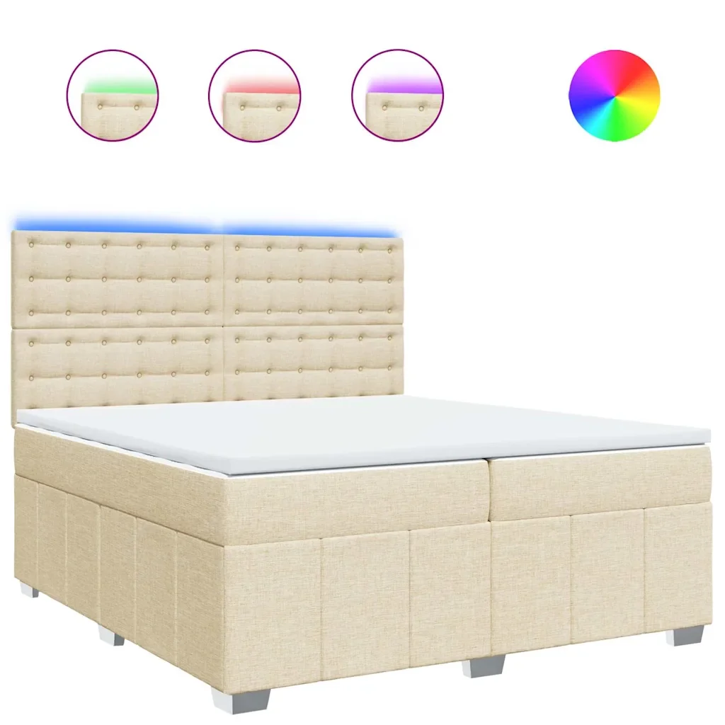 vidaXL Giroletto a Molle con Materasso Crema 200x200 cm in Tessuto - Image 2