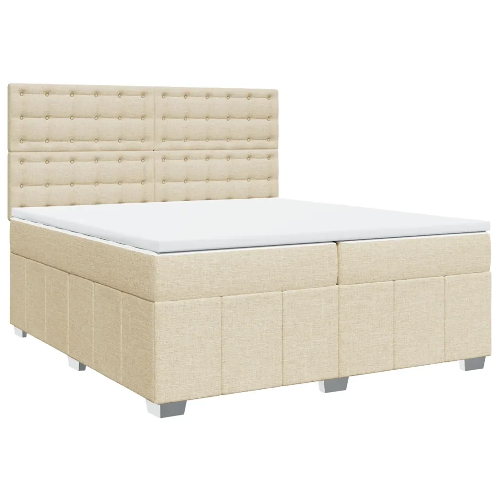 vidaXL Giroletto a Molle con Materasso Crema 200x200 cm in Tessuto - Image 3