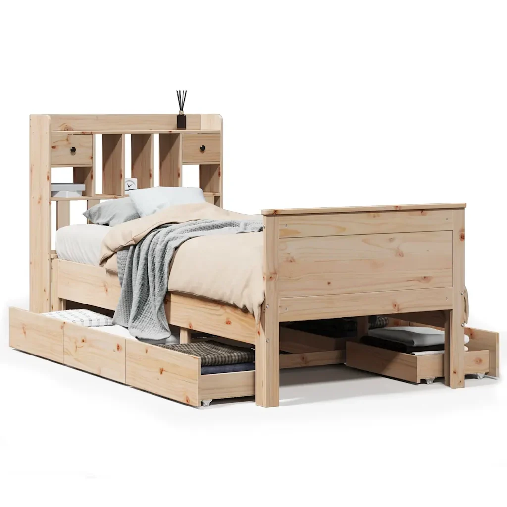 Giroletto con Libreria senza Materasso 75x190 cm in Legno Pino - Image 2