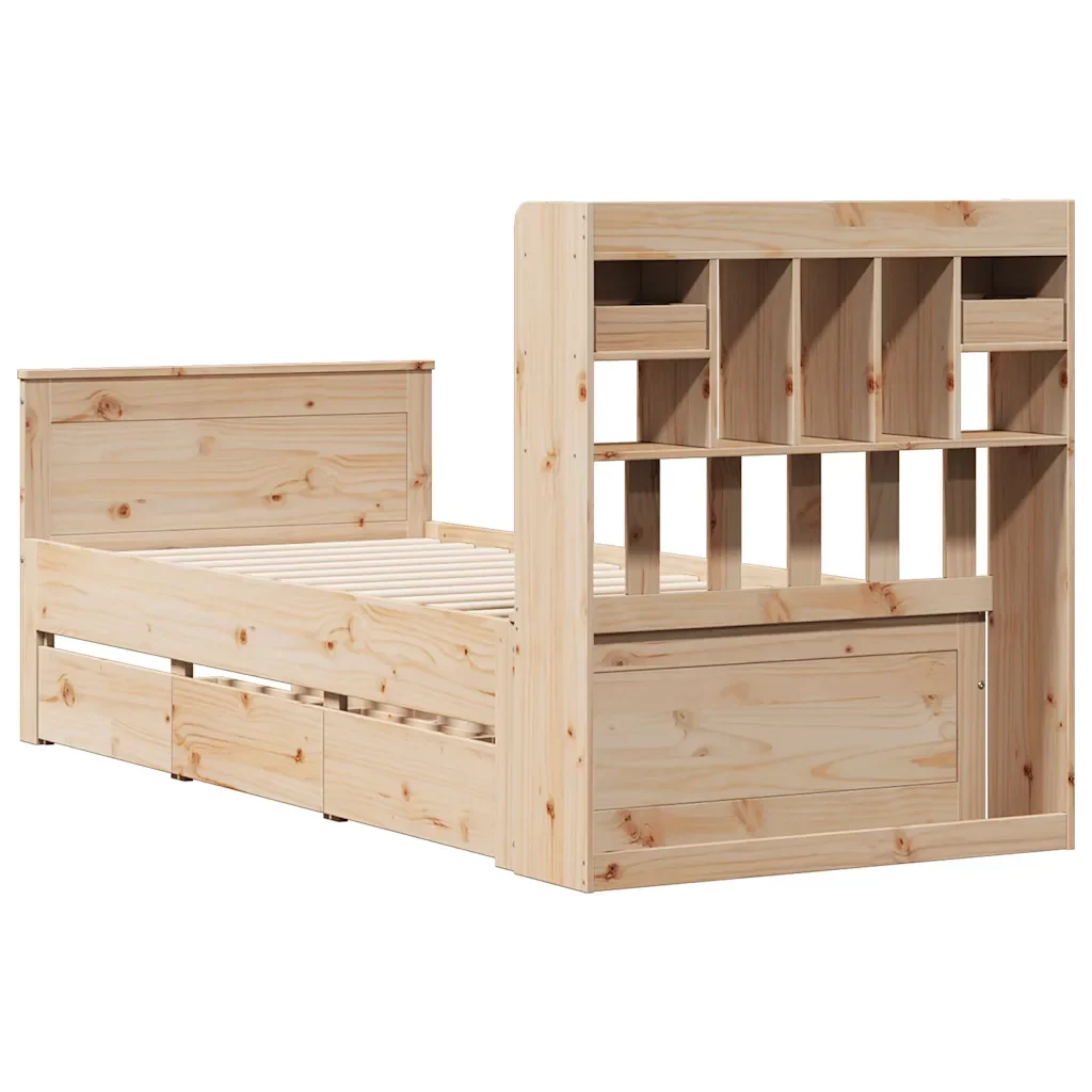 Giroletto con Libreria senza Materasso 75x190 cm in Legno Pino - Image 5
