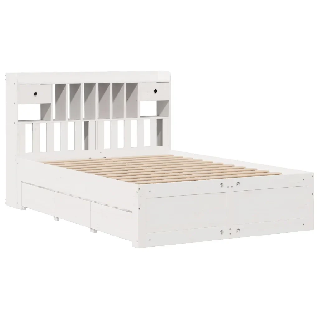 Letto Libreria senza Materasso Bianco 150x200 cm Legno di Pino - Image 3