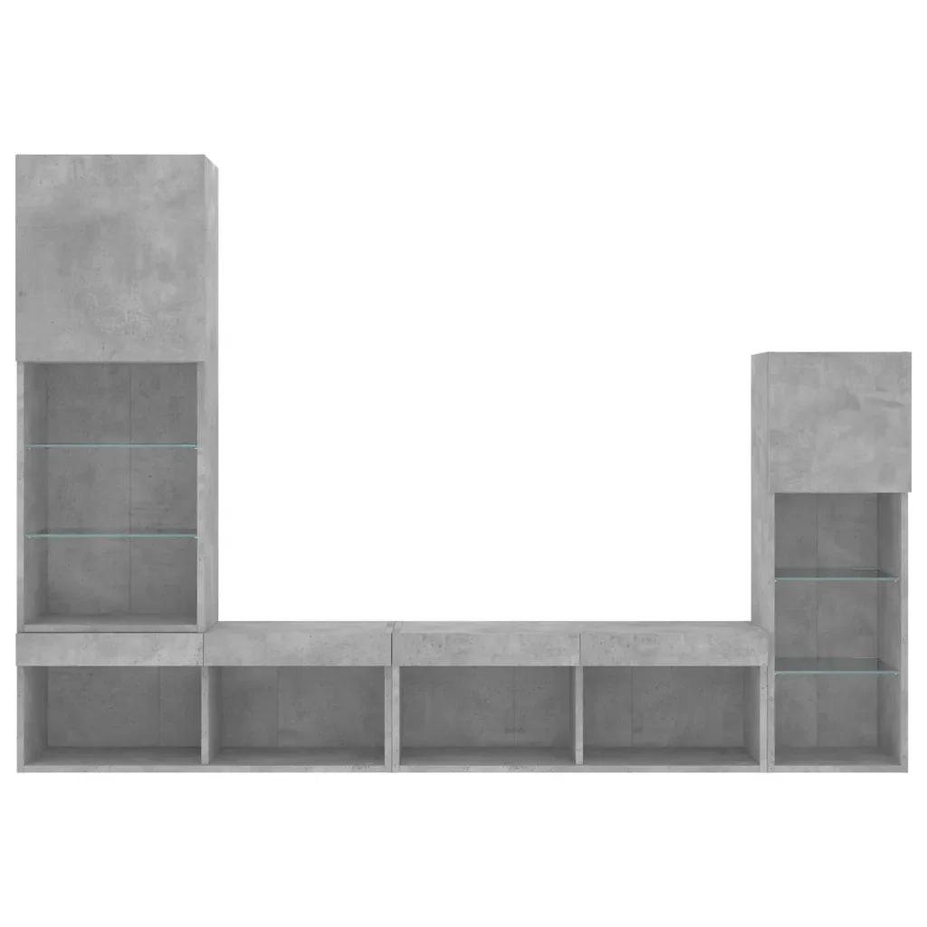 vidaXL Mobili TV a Muro con LED 4pz Grigio Cemento Legno Multistrato - Image 6