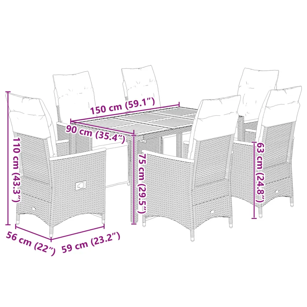 Set Bistrò da Giardino 7 pz con Cuscini in Polyrattan Grigio - Image 6