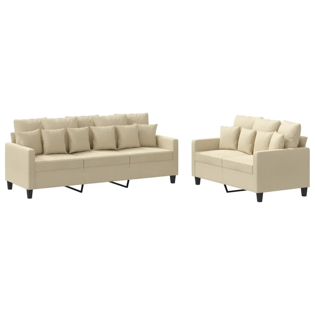 Set di Divani 2 pz con Cuscini Crema in Tessuto - Image 2