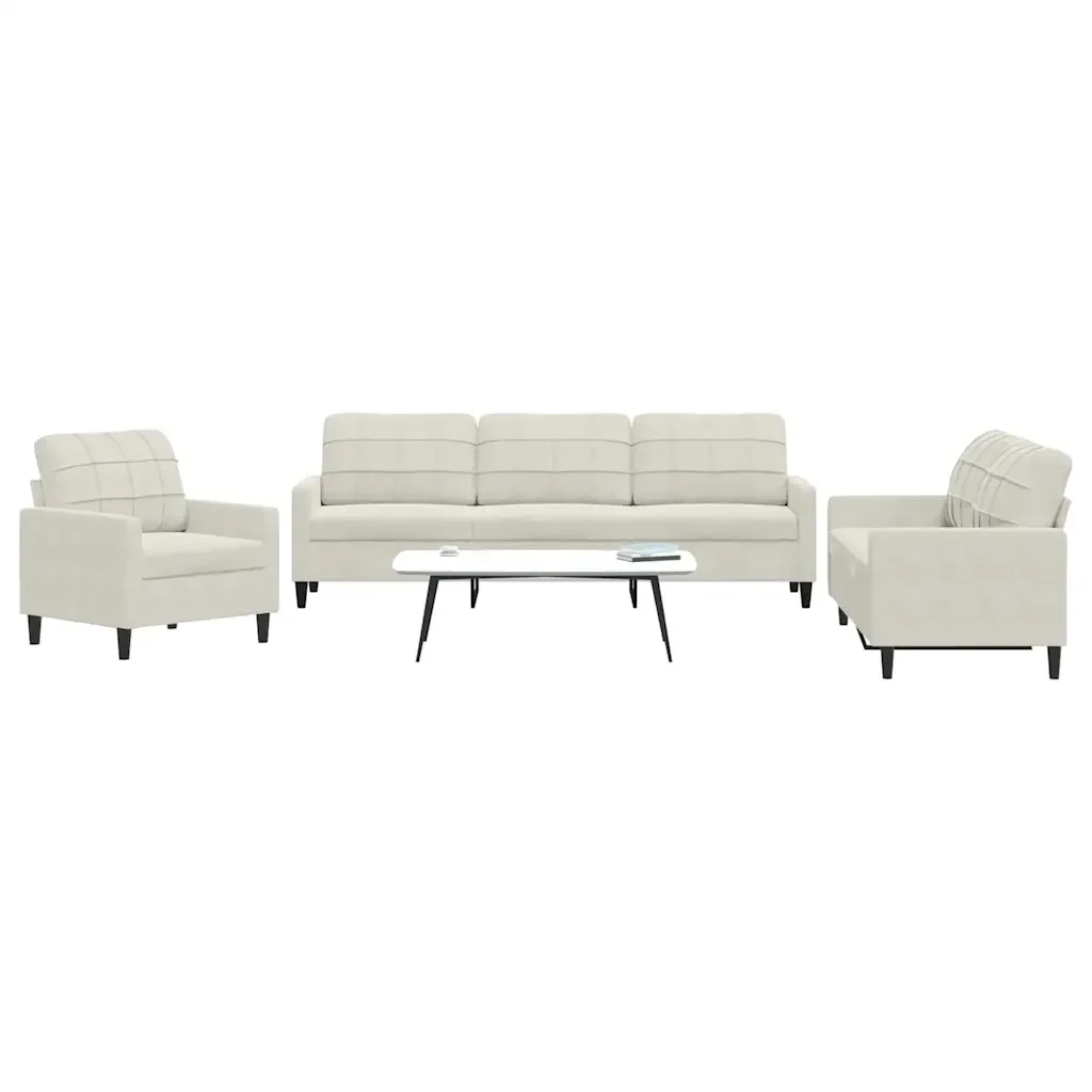 vidaXL Set di Divani 3 pz con Cuscini Crema in Velluto