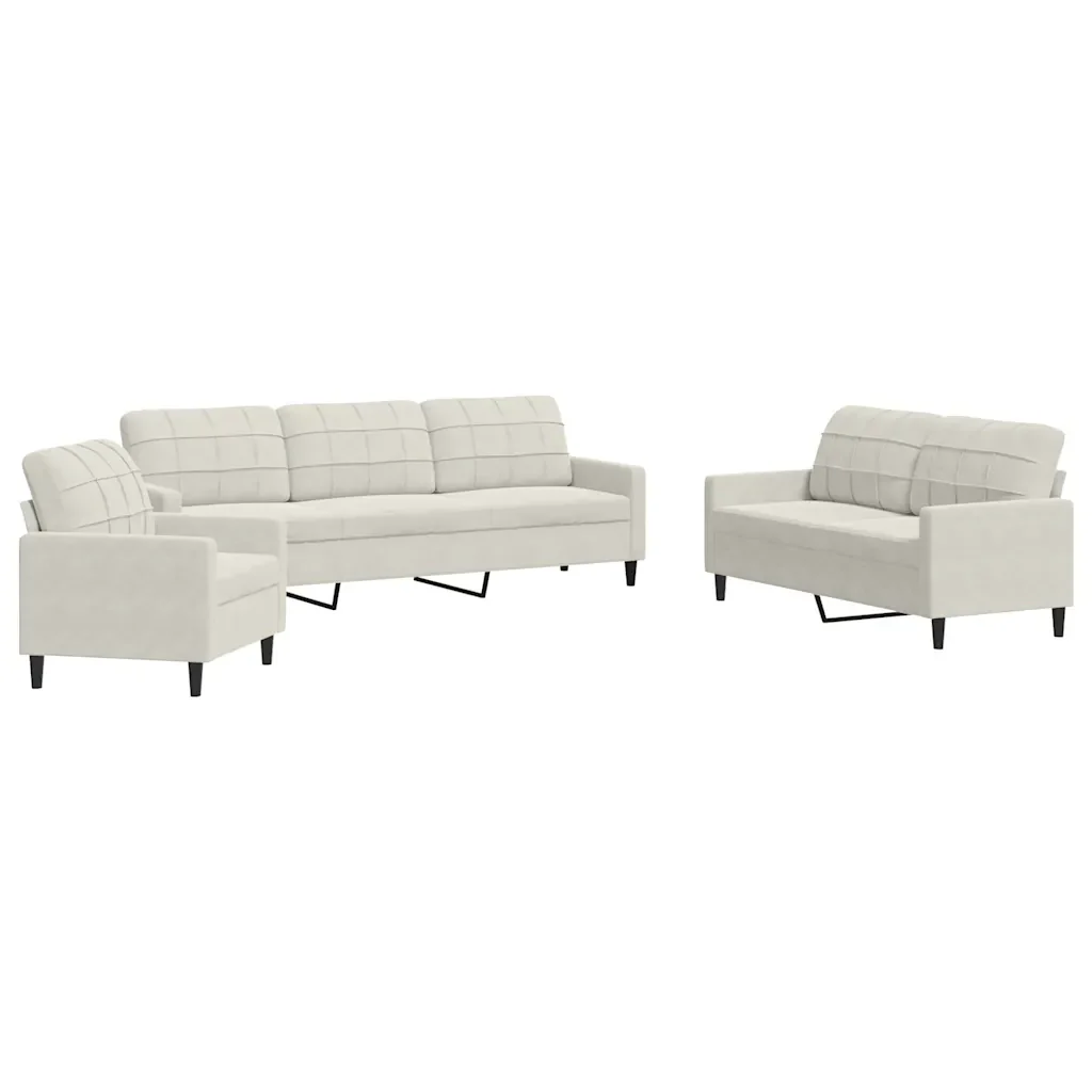 vidaXL Set di Divani 3 pz con Cuscini Crema in Velluto - Image 2