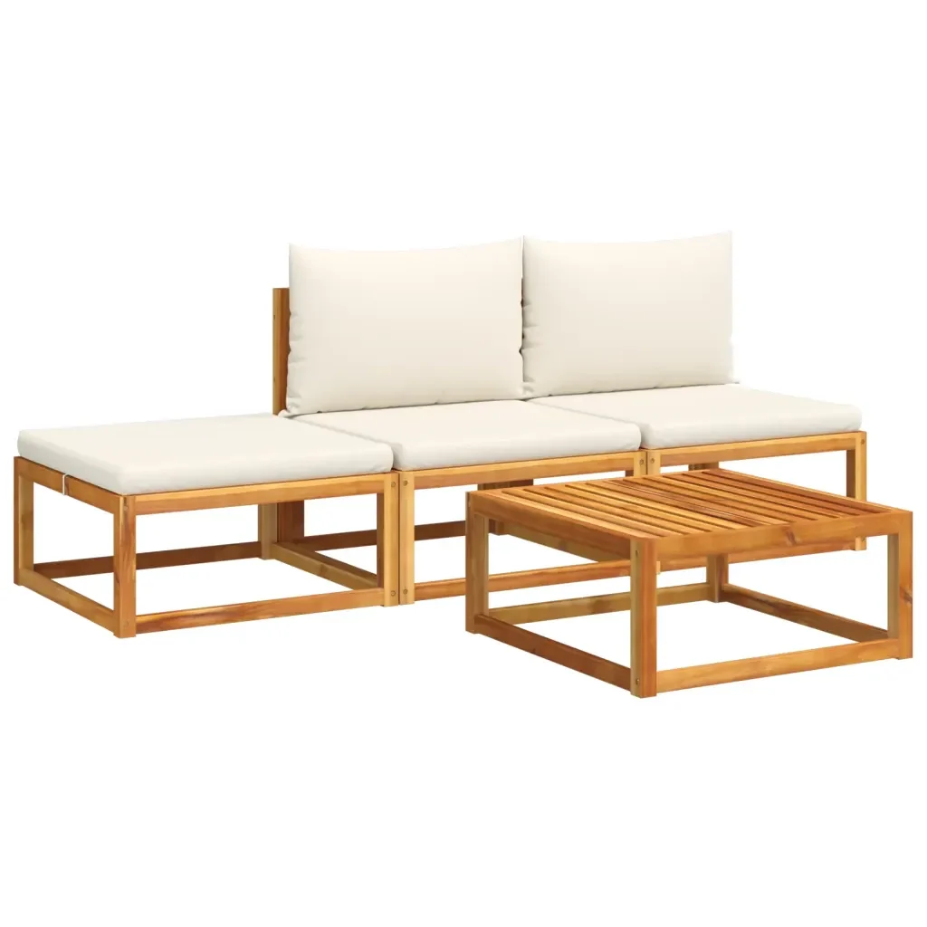 vidaXL Set di divani da giardino 4 pezzi con cuscini in legno di acacia e rattan - Image 2