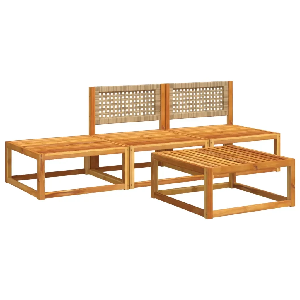 vidaXL Set di divani da giardino 4 pezzi con cuscini in legno di acacia e rattan - Image 3