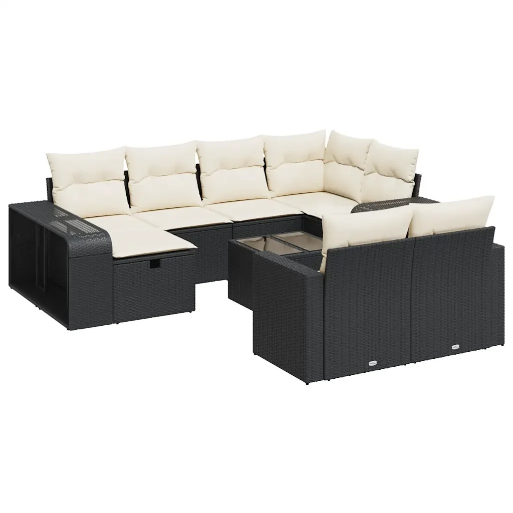 vidaXL Set Divani da Giardino 11 pz con Cuscini in Polyrattan Nero - Image 2