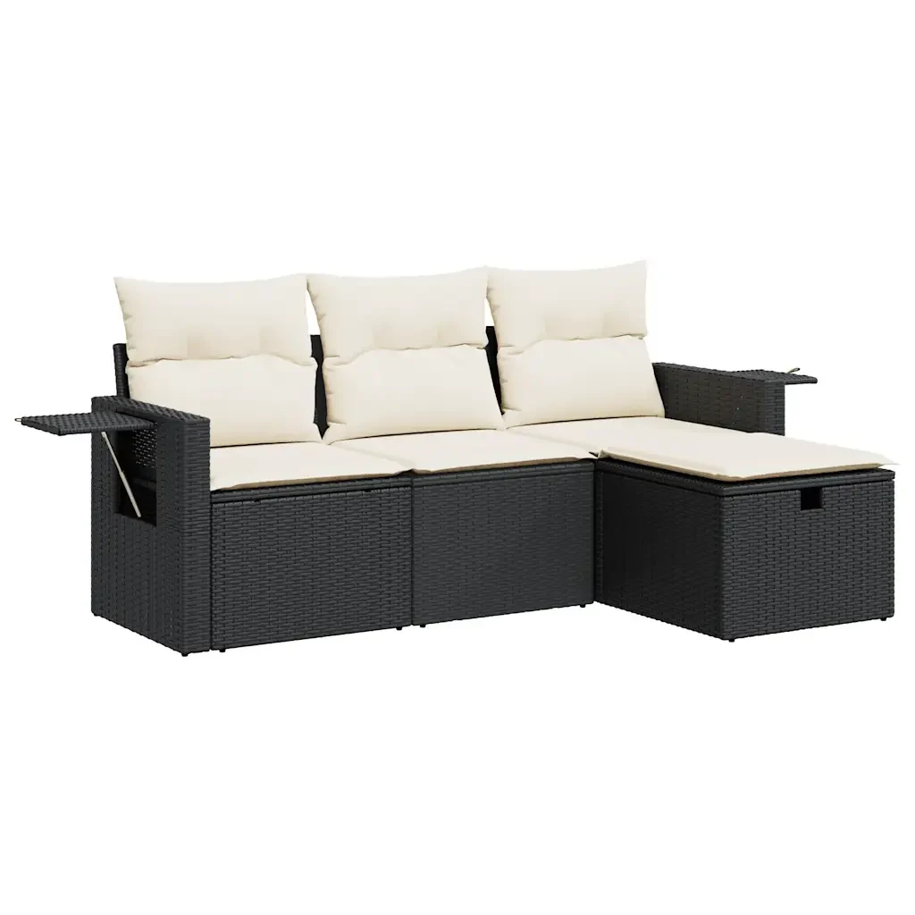 vidaXL Set Divani da Giardino 4 pz con Cuscini Nero in Polyrattan - Image 2