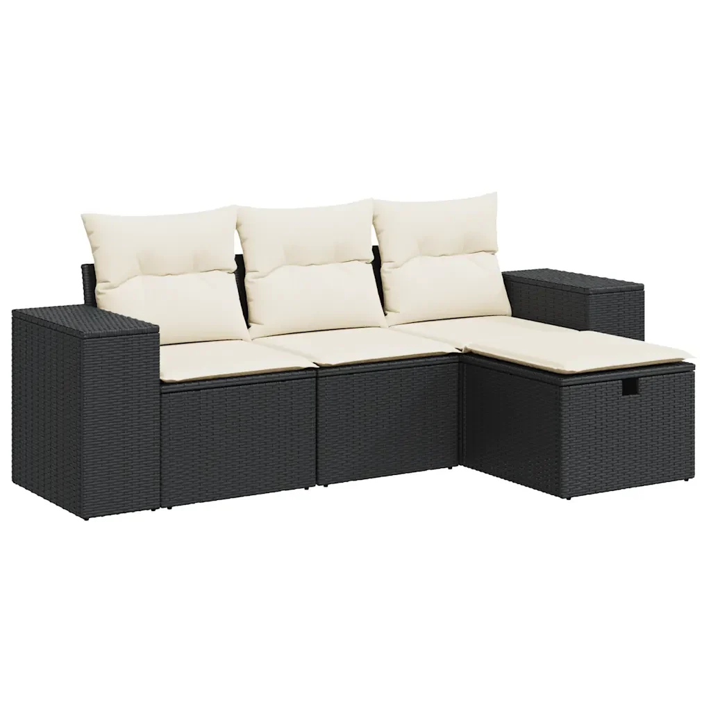vidaXL Set Divani da Giardino 4 pz con Cuscini Nero in Polyrattan - Image 2