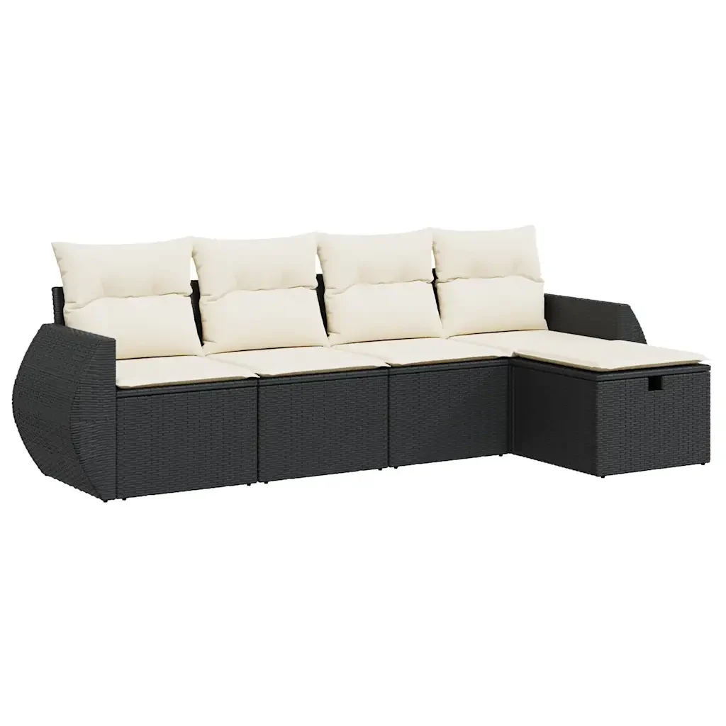 vidaXL Set Divani da Giardino 5 pz con Cuscini in Polyrattan Nero - Image 2