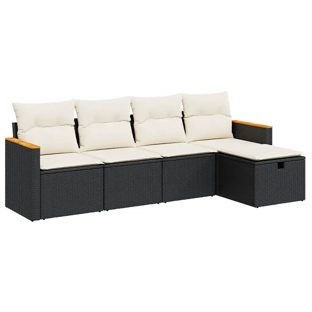 vidaXL Set Divani da Giardino 5 pz con Cuscini in Polyrattan Nero - Image 2