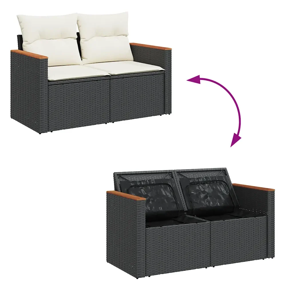 vidaXL Set Divani da Giardino 5 pz con Cuscini in Polyrattan Nero - Image 6