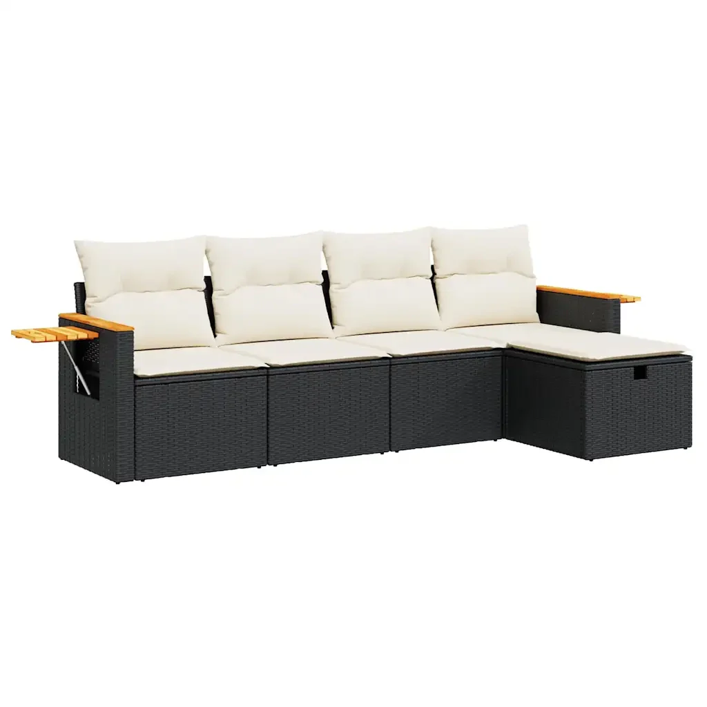 vidaXL Set Divani da Giardino 5 pz con Cuscini in Polyrattan Nero - Image 2